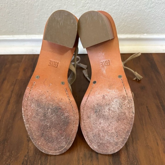 FRYE Brielle Gladiator Lace-Up Sandals Stacked Heel Beige - Picture 9 of 11
